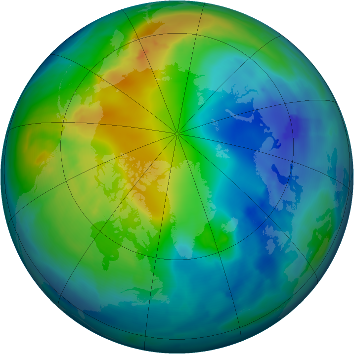 Arctic ozone map for 09 November 2009